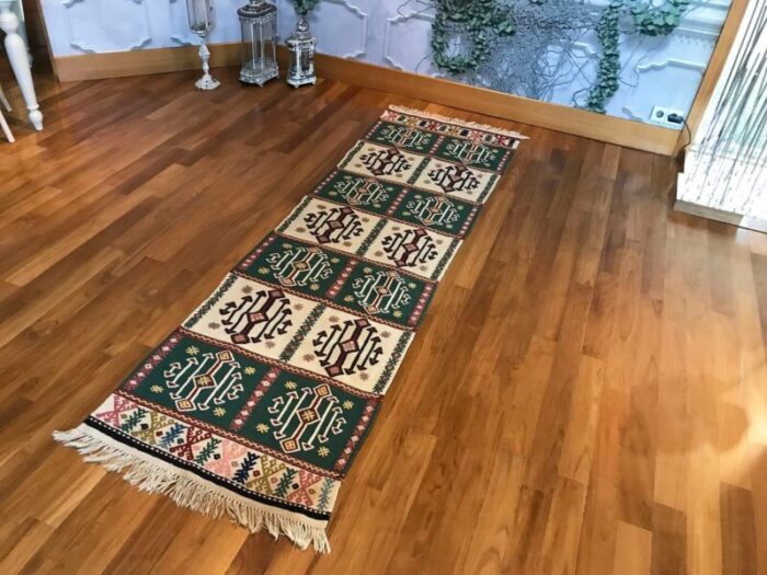 handmade kilim runner rug with traditional patterns 1980s 6