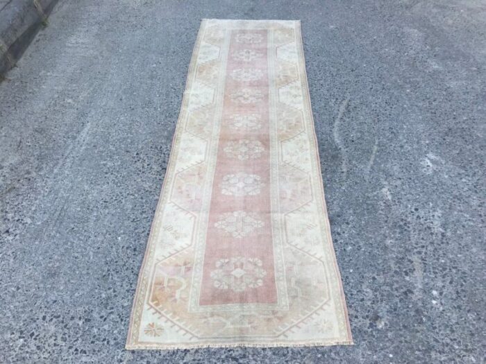 handmade muted entryway runner rug 1980s 1