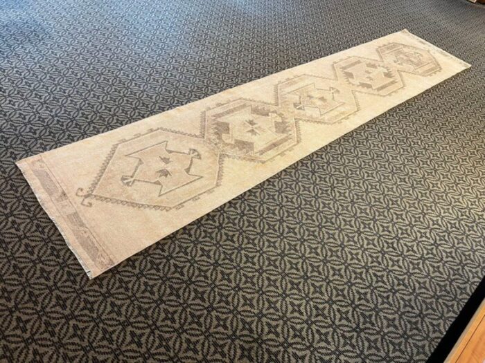 handmade pastel beige hallway runner 1980s 1