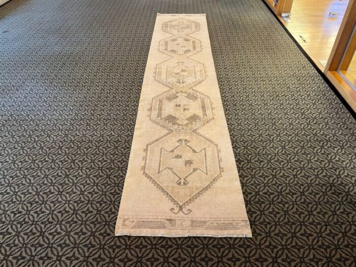 handmade pastel beige hallway runner 1980s 2