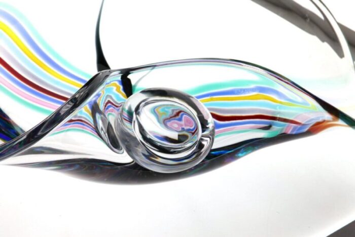 heavy murano glass bowl with rainbow design and glass globe by livio seguso 1980s 14