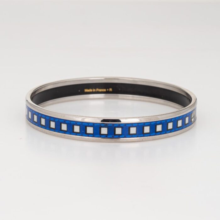 hermes enamel bangle bracelet blue square belt motif narrow 65 size small 2087