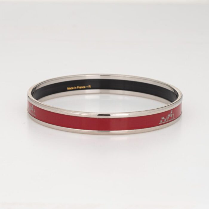 hermes red enamel bangle bracelet horse carriage motif narrow 65 size small 3231