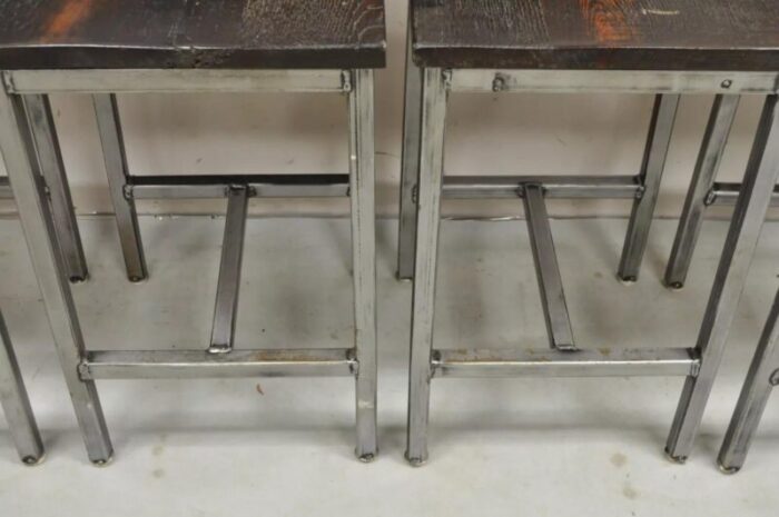 industrial farmhouse style oak wood and steel counter bar stools set of 4 7670