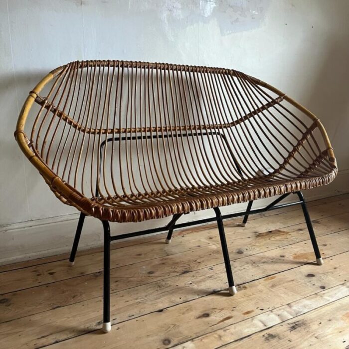 italian 60s vintage 2 seater wicker love seat 1960s 0680