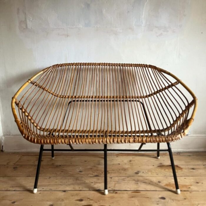 italian 60s vintage 2 seater wicker love seat 1960s 2632