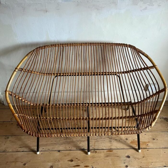 italian 60s vintage 2 seater wicker love seat 1960s 3966