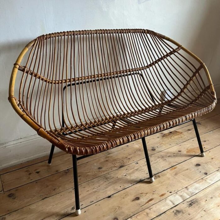 italian 60s vintage 2 seater wicker love seat 1960s 8773