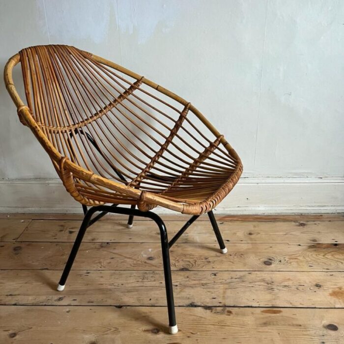 italian bamboo seat with black frame 1960s 1434