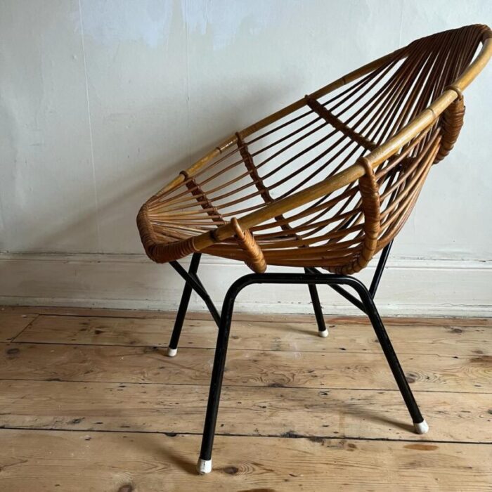 italian bamboo seat with black frame 1960s 9964