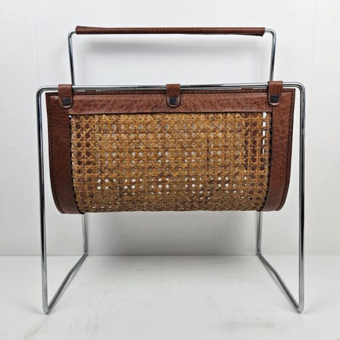 italian magazine rack with rattan 1980s 1