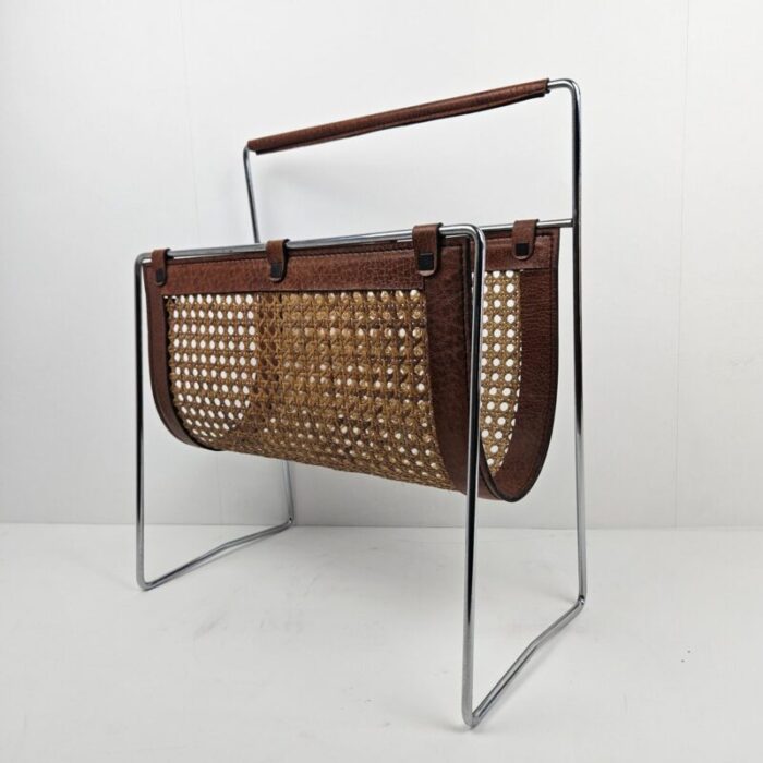 italian magazine rack with rattan 1980s 12