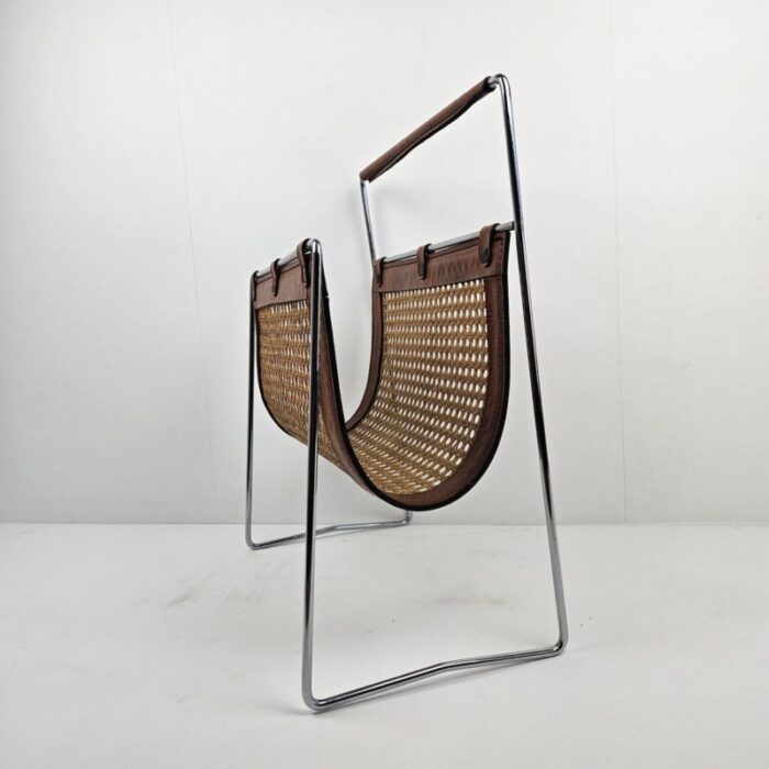 italian magazine rack with rattan 1980s 13