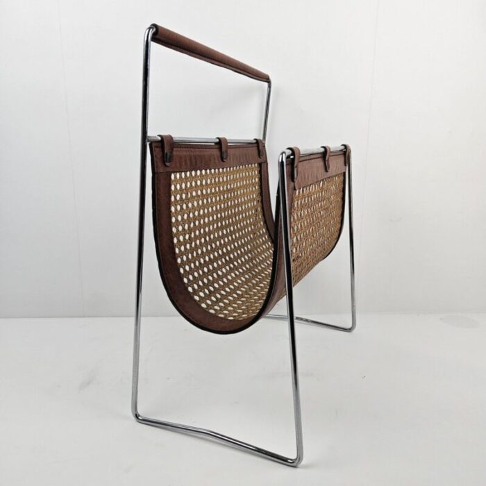 italian magazine rack with rattan 1980s 14