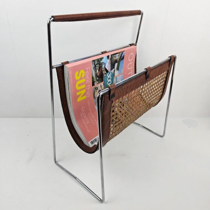 italian magazine rack with rattan 1980s 2