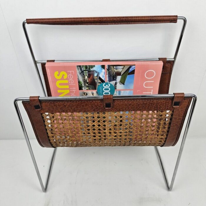 italian magazine rack with rattan 1980s 3