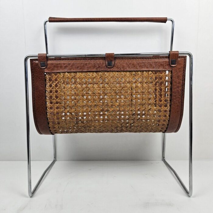 italian magazine rack with rattan 1980s 4