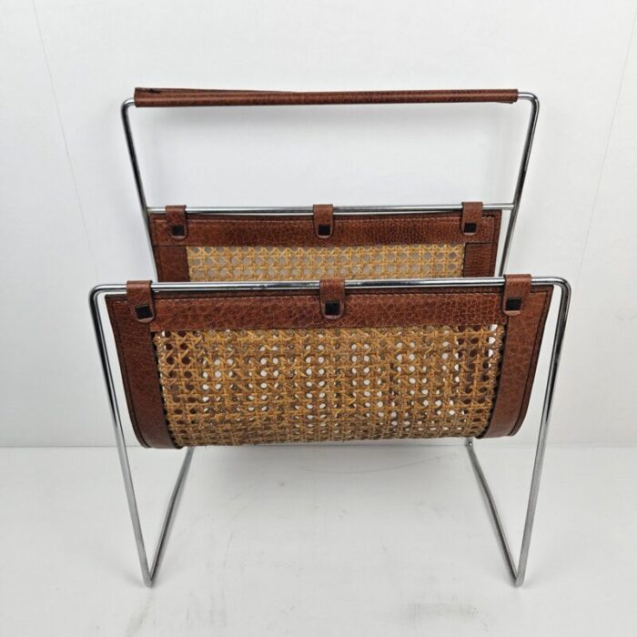 italian magazine rack with rattan 1980s 5