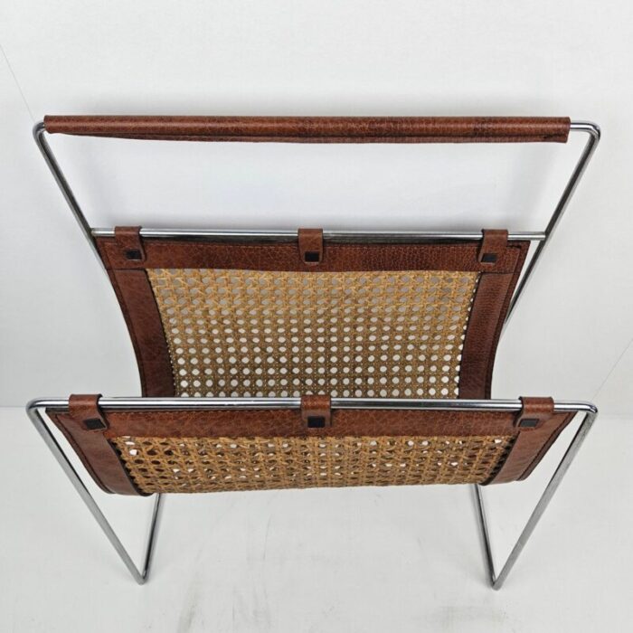 italian magazine rack with rattan 1980s 6