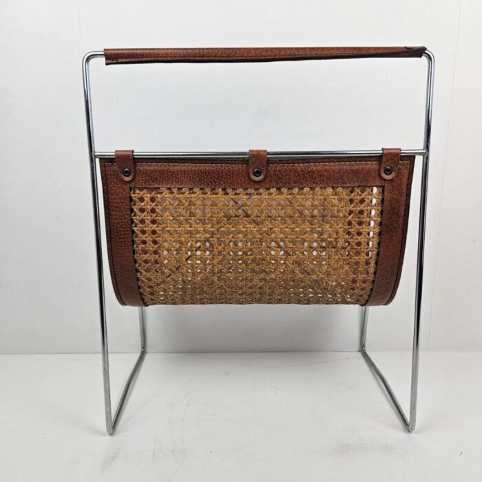 italian magazine rack with rattan 1980s 7