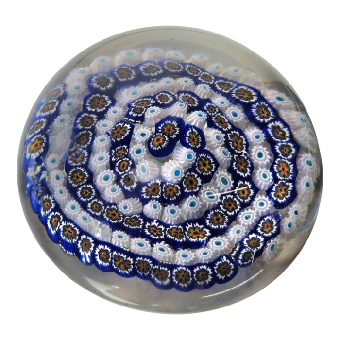 italian style art glass millefiori cobalt blue paperweight 1543