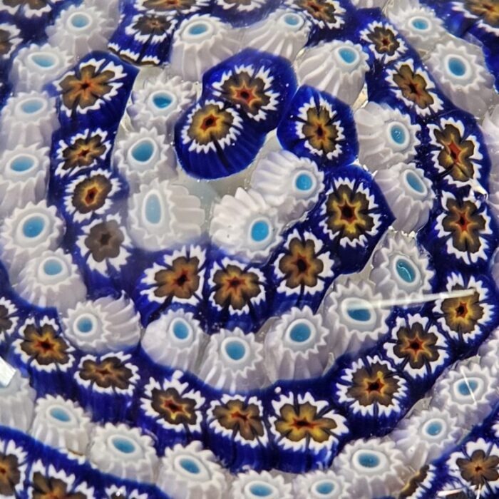 italian style art glass millefiori cobalt blue paperweight 8982