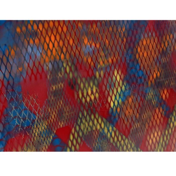 jack beckemeyer 1976 large red blue orange and yellow printed acetate painting 4904