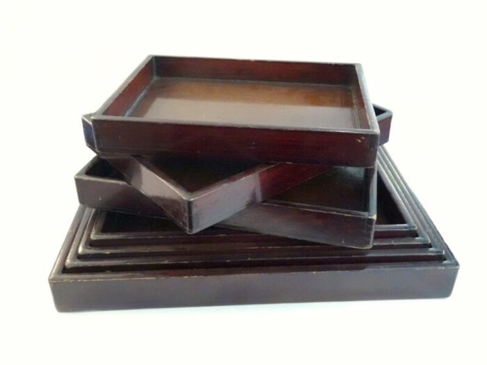 japanese lacquered wooden serving trays set 1950s set of 7 2