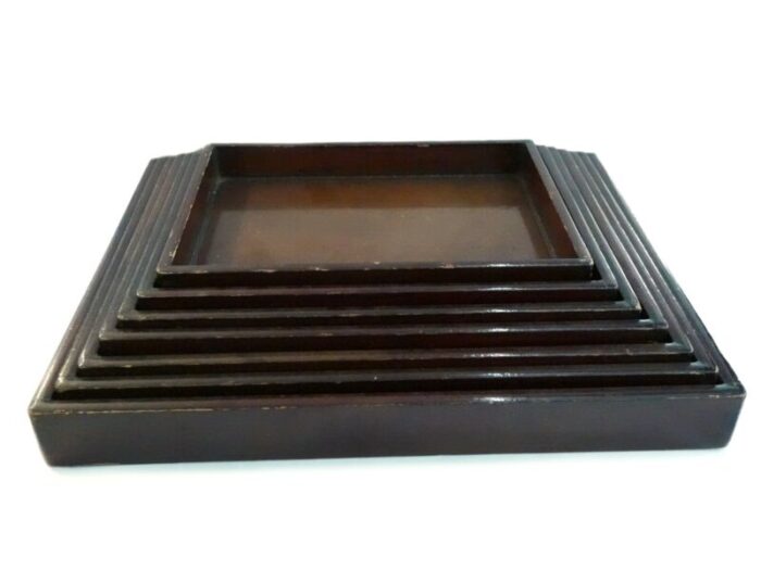 japanese lacquered wooden serving trays set 1950s set of 7 4