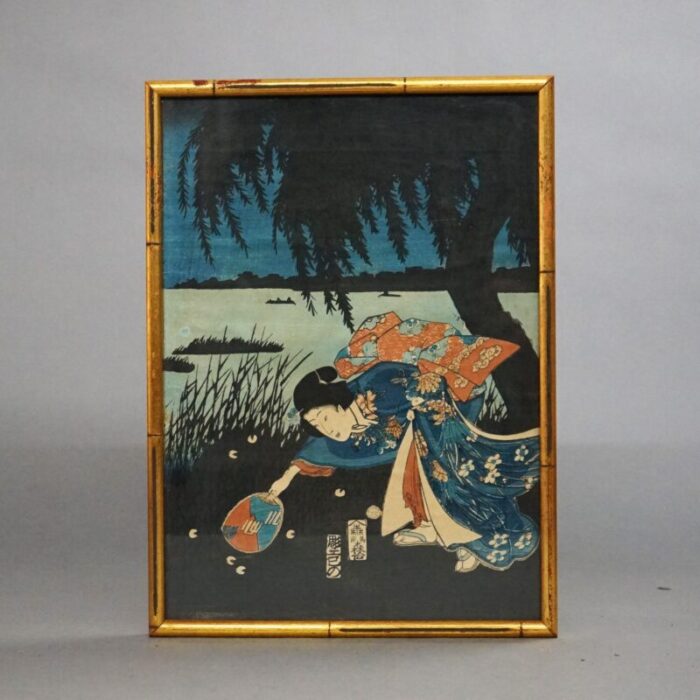 japanese woodblock gere prints by utagawa hiroshige ii framed 20thc set of 2 5571