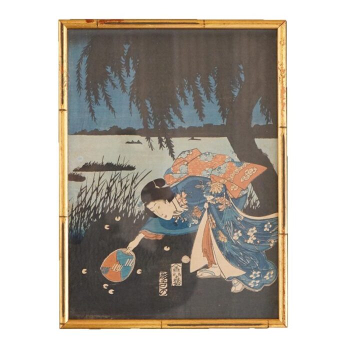 japanese woodblock gere prints by utagawa hiroshige ii framed 20thc set of 2 5917