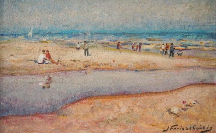 jordi freixas cortes beach scene oil on board framed 3037