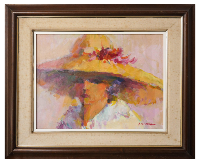 lady with bonnet oil on canvas framed 7188