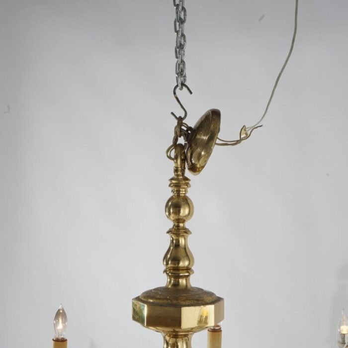 large 1930s neoclassical brass six arm scroll form chandelier 5520