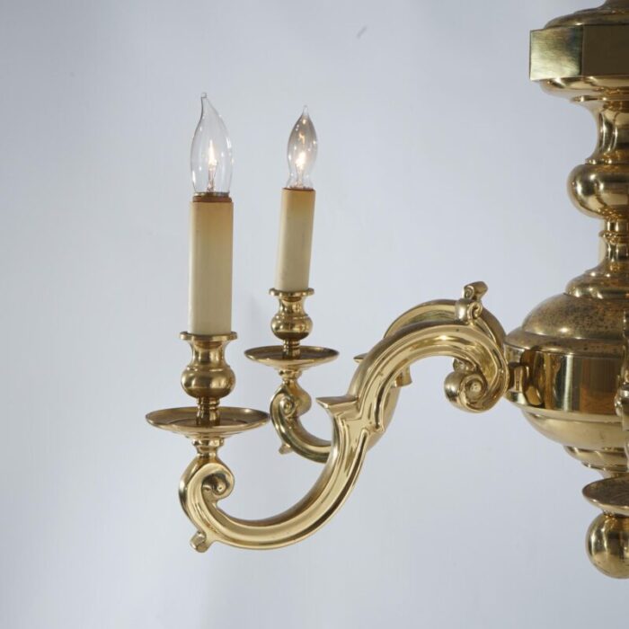 large 1930s neoclassical brass six arm scroll form chandelier 9083