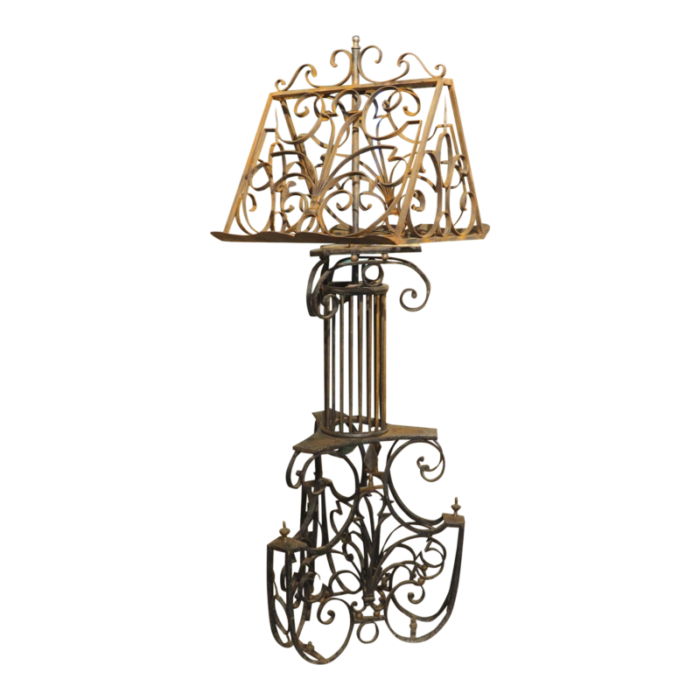 large antique wrought iron and bronze double sided lectern from france 19th c 6456