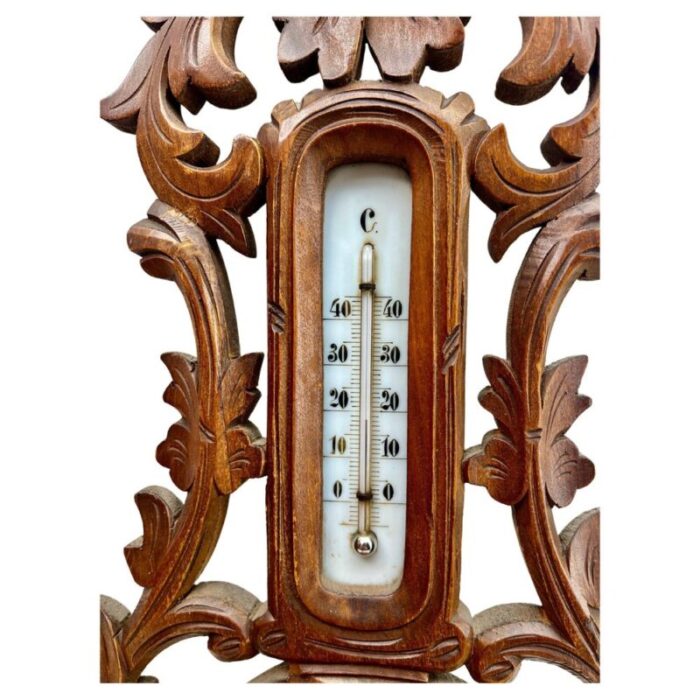 large art nouveau style weather station in carved walnut belgium 1910s 5