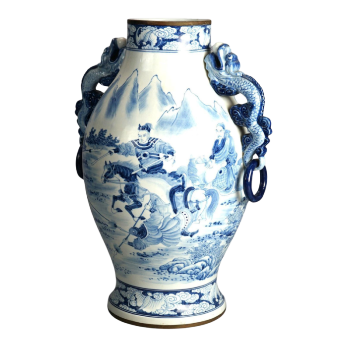 large chinese blue and white figural porcelain handled vase longqing mark 20th century 1381