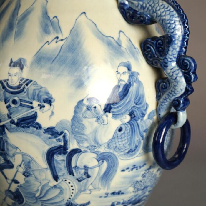 large chinese blue and white figural porcelain handled vase longqing mark 20th century 8231