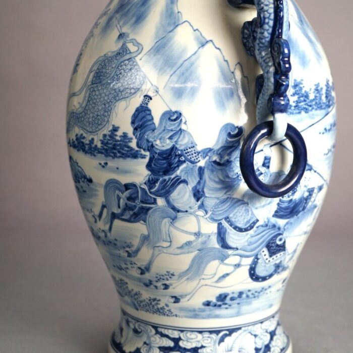 large chinese blue and white figural porcelain handled vase longqing mark 20th century 8254