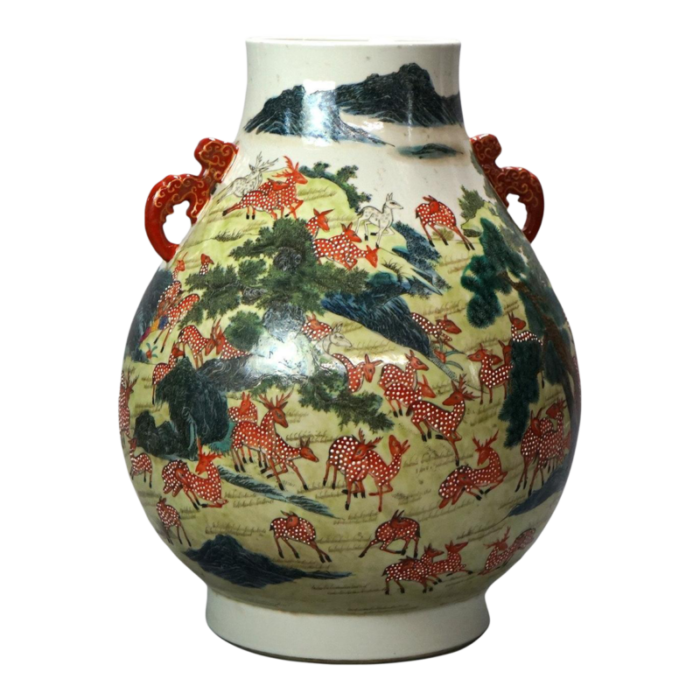 large early 20th century chinese famille rose hu figural landscape porcelain vase qianlong mark 1193