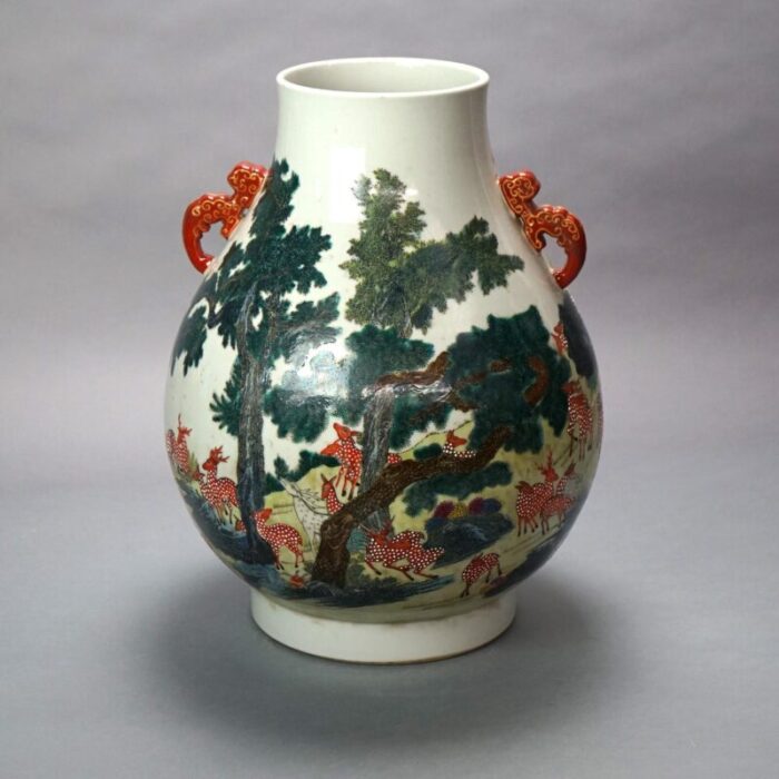 large early 20th century chinese famille rose hu figural landscape porcelain vase qianlong mark 9255