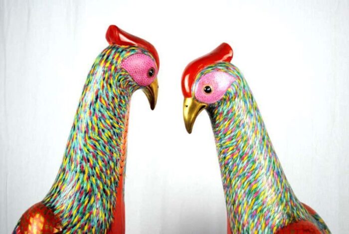 large famille rose pheasants by samson set of 2 7741