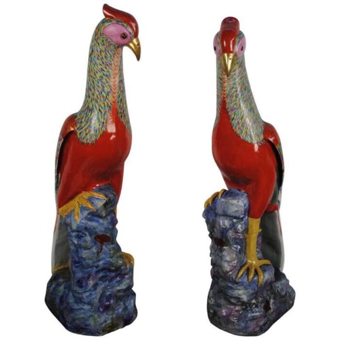 large famille rose pheasants by samson set of 2 8365