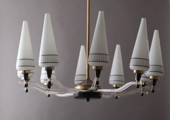 large mid century acrylic glass 10 light chandelier in the style of stilnovo 6313