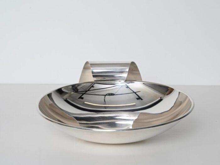 large modernist silver plated decorative bowl by cleto munari italy 1970s 9