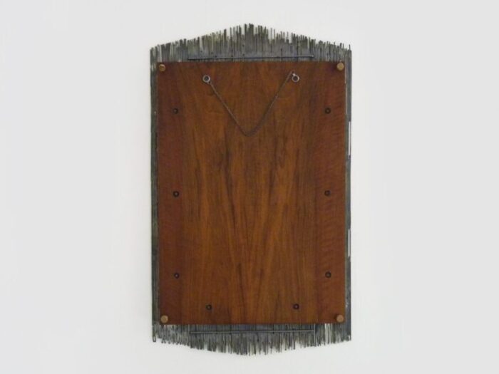 large rectangular brutalist style metal on wood mirror 1970s 9