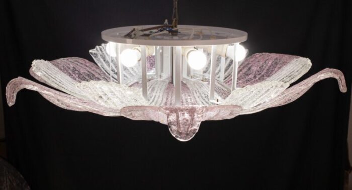 large vintage 1980s murano glass ceiling lamp pink 1775