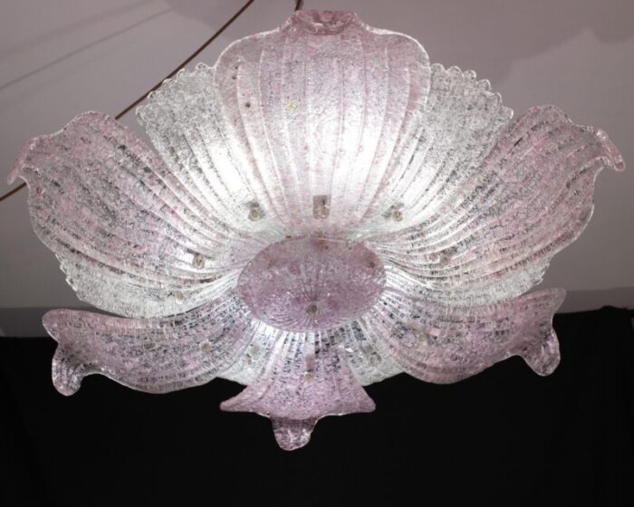 large vintage 1980s murano glass ceiling lamp pink 2484