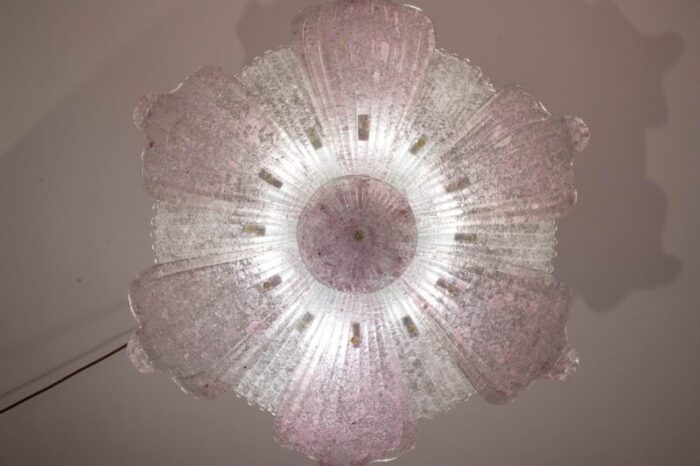 large vintage 1980s murano glass ceiling lamp pink 8812